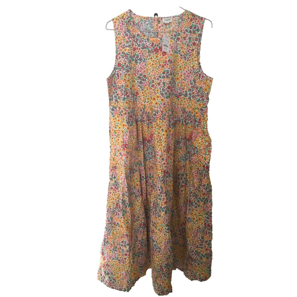 J. Crew Women's Summer Dress Size 8 Tiered Floral White Orange Blue Pink Red NWT